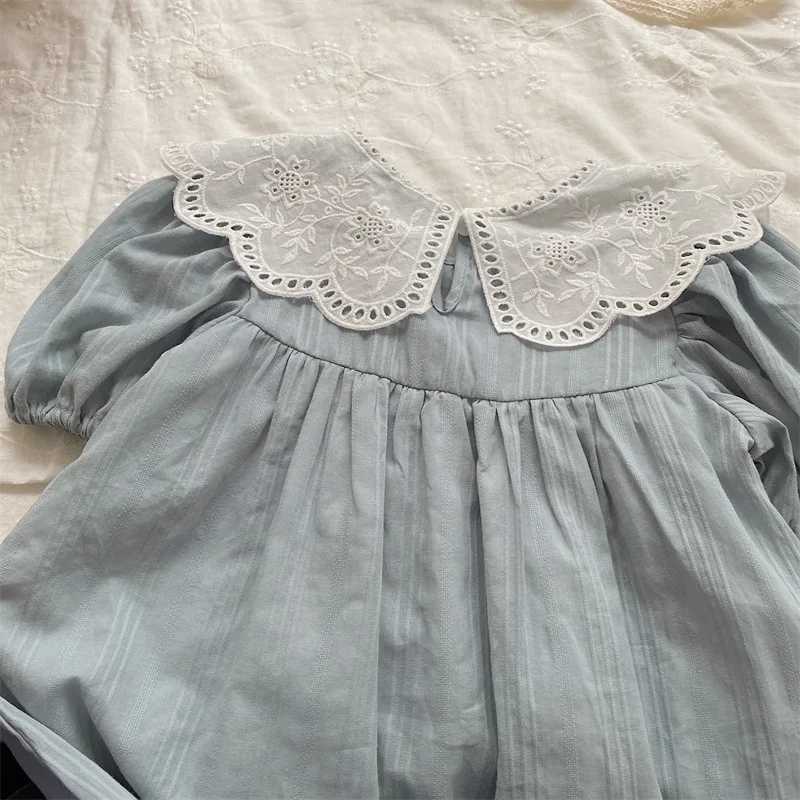deer jonmi 2026 New Summer Baby Girls Princess Dresses Short Sleeve Korean Style Lace Collar Toddlers Kids Cotton Cute Dress H260402