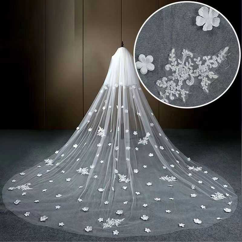Starry sky veil wedding dress main wedding dress white long style champagne-colored trailing veil headpiece retro style X260402