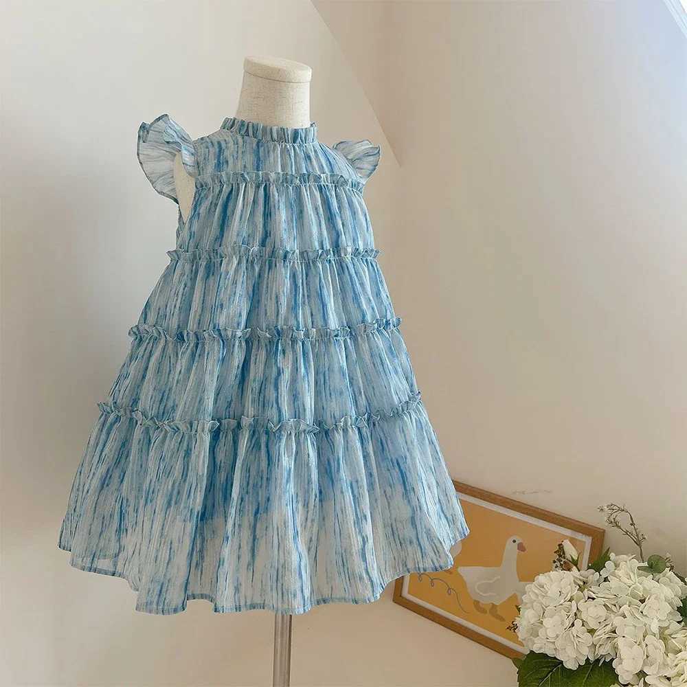 Summer 2-7 Years Girls Korean Version Cute Casual Sleeveless O-Neck A-Line Princess Dress 1 Pc Kids Party Fashion Sweet Clothes H260402