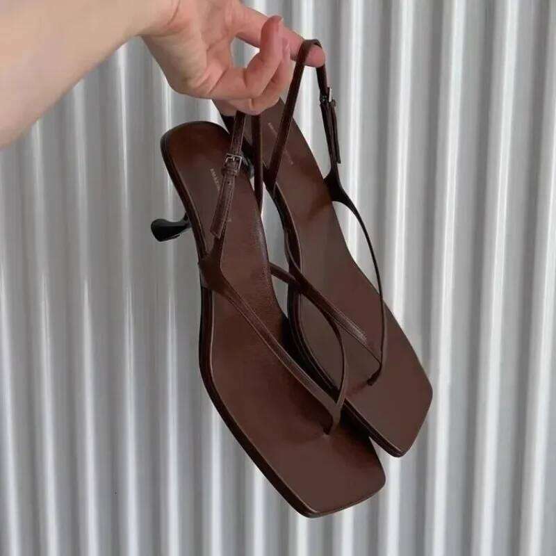 Retro Square Clip Toe Sandals Kitten Heel Back Strap Brown Solid Concise French Style Sexy Fashion Women Shoes Summer Casual