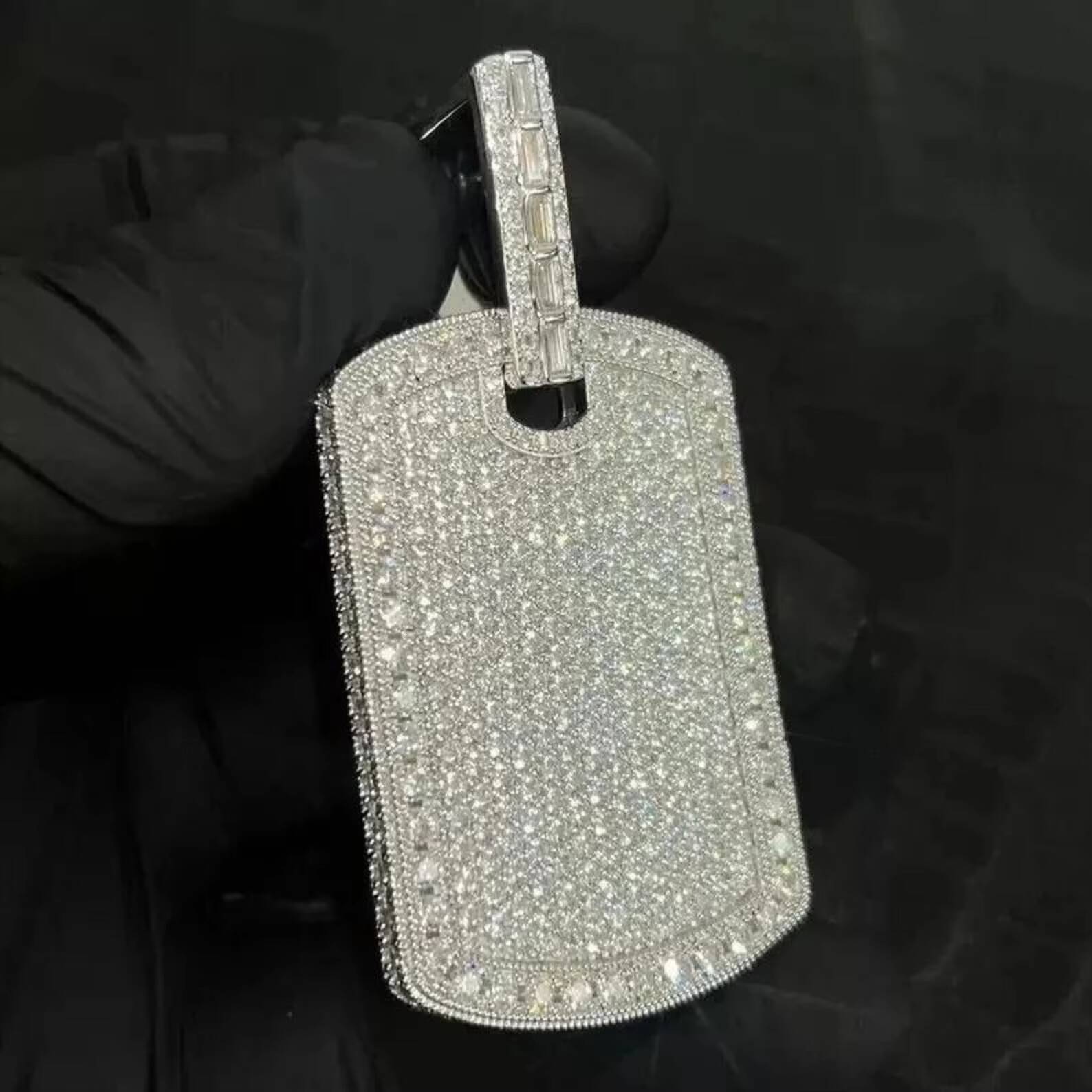 Dvars Diamond Iced Dog Tag VVS Moissanite 925 Sterling Silver Certified Luxury Hip-Hop Pendant for Men/Women Unisex Custom Charm