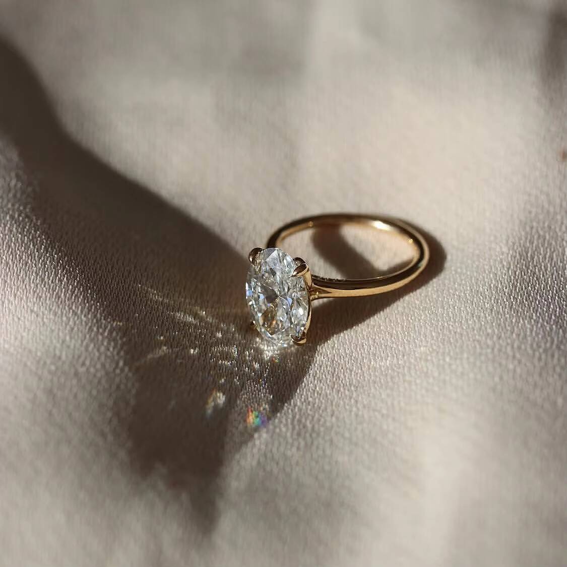 10K 14K 18K Solid Gold Lab Grown Diamond Moissanite Jewelry 1 2 3CT Oval Cut IGI Certified Synthetic Diamond Ring Wedding Giift