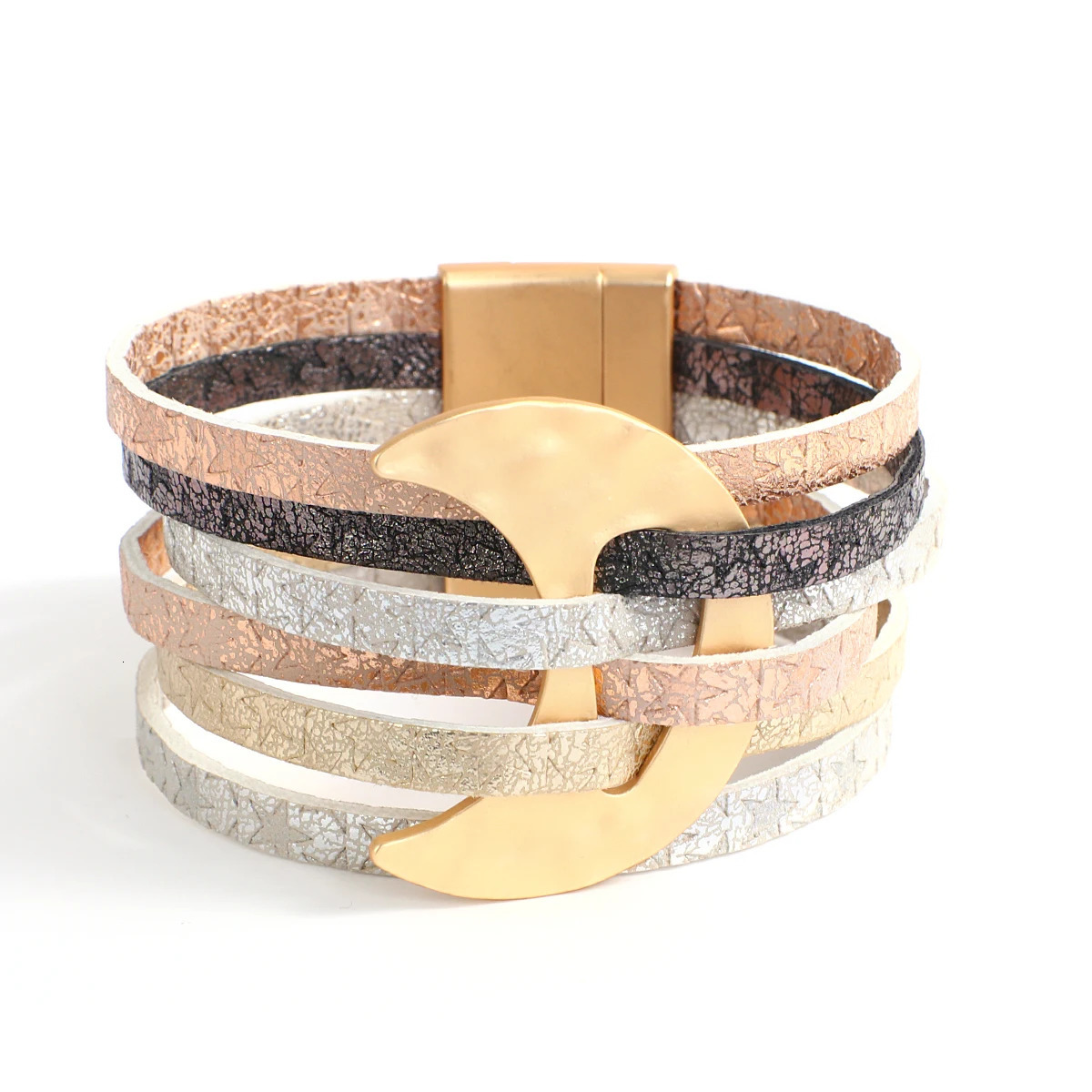 ALLYES Fashion Star Print Leather Bracelet Jewelry Gift Boho Moon Braided Chunky Multilayer Wrap Wide Bangle Bracelets for Women 260318BJ - view 5