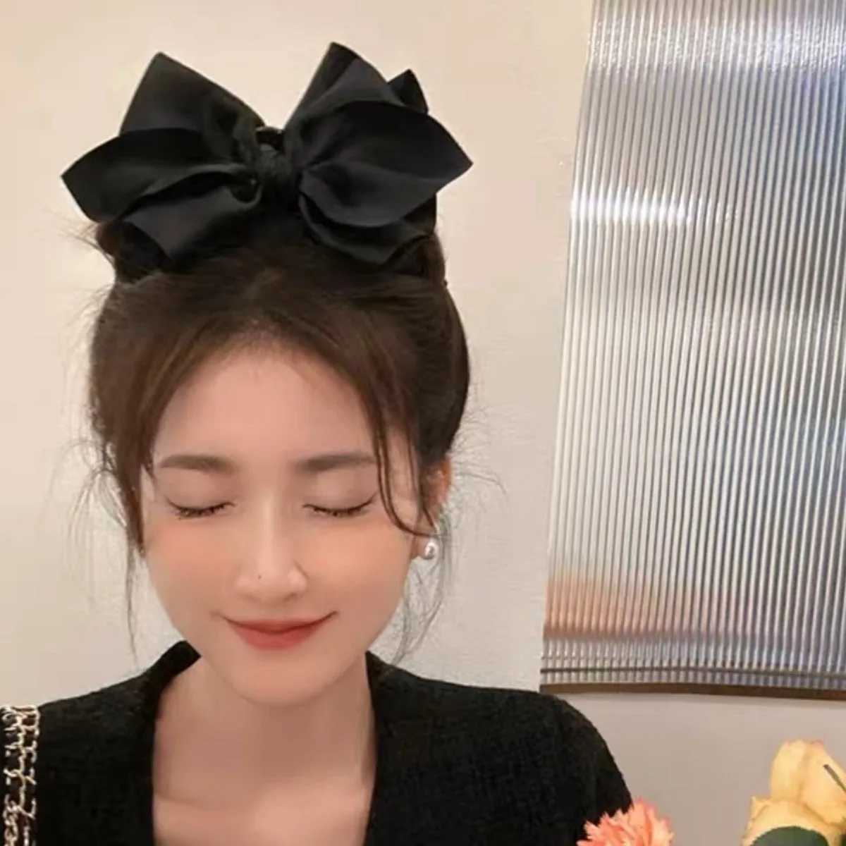 Solid black and white big bow hair clip for women elegant ponytail clip fashion girl Hair Clamp hair accessories H260402