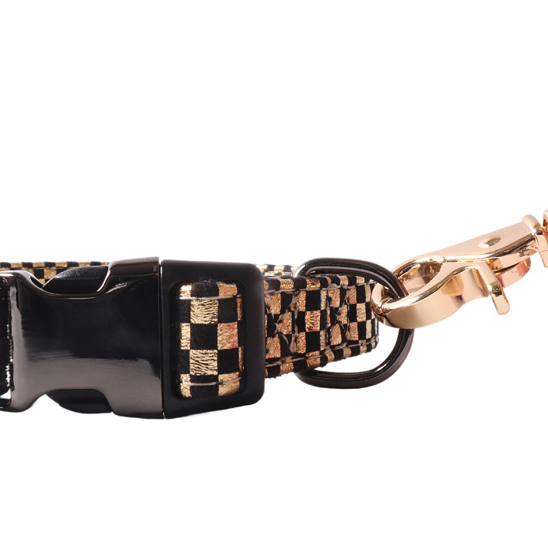 Pet Collar New Laser Colorful Glossy Checkerboard Series Semi Metal Buckle Adjustable For Dogs