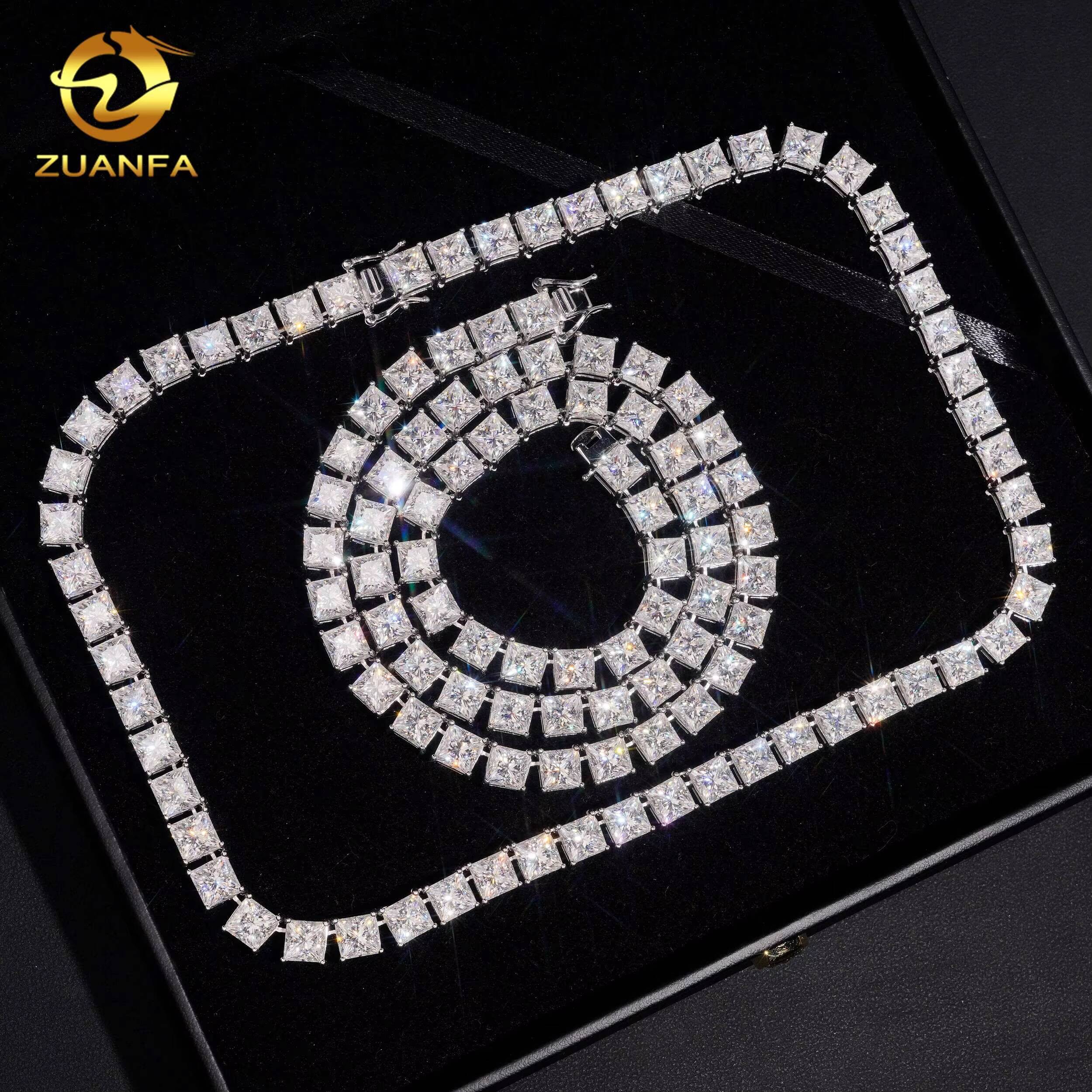 New Princess Cut 6565 mm Hip Hop Jewelry 925 Silver Moissanite Diamond Tennis Chain Iced Out Moissanite Necklace