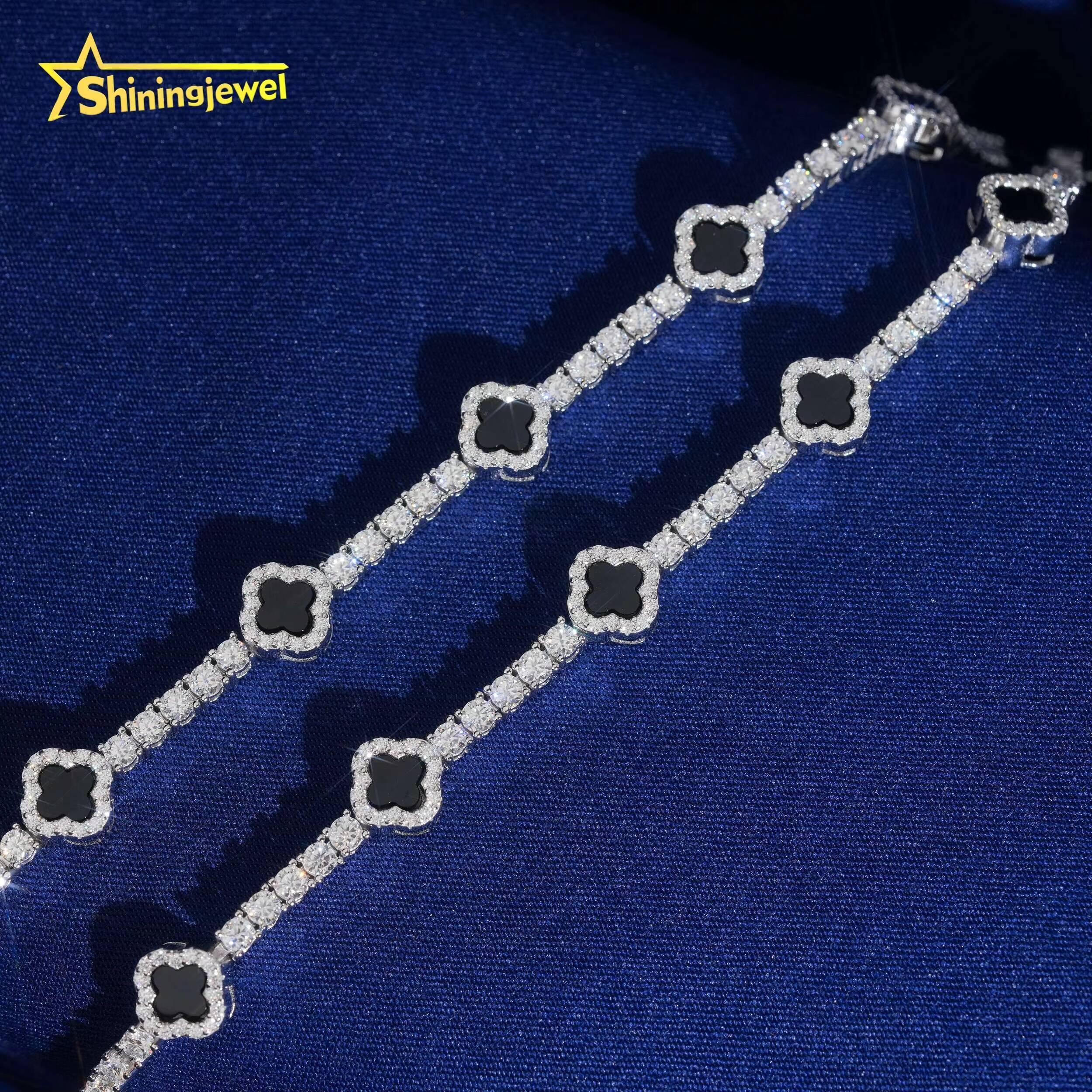 USA Warehouse Local Stock Pass Diamond Tester Clover Bracelet 925 Sterling Silver Gold Plated VVS Moissanite Tennis Bracelet