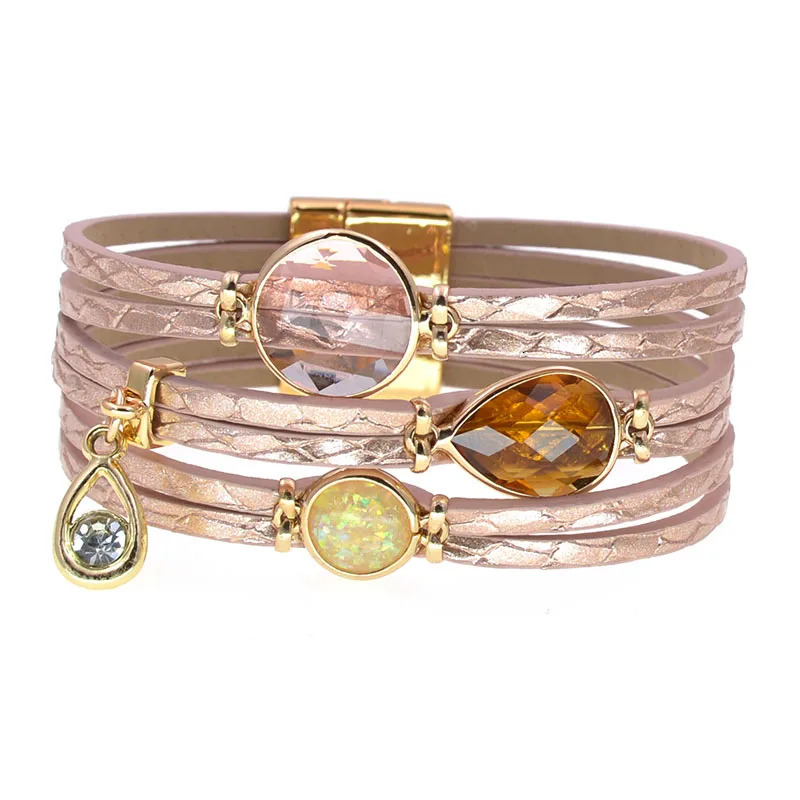 WELLMORE women bracelet glass leather bracelets bohemia charm bracelets for women fashion jewelry wholesale drop 260318BJ - view 3