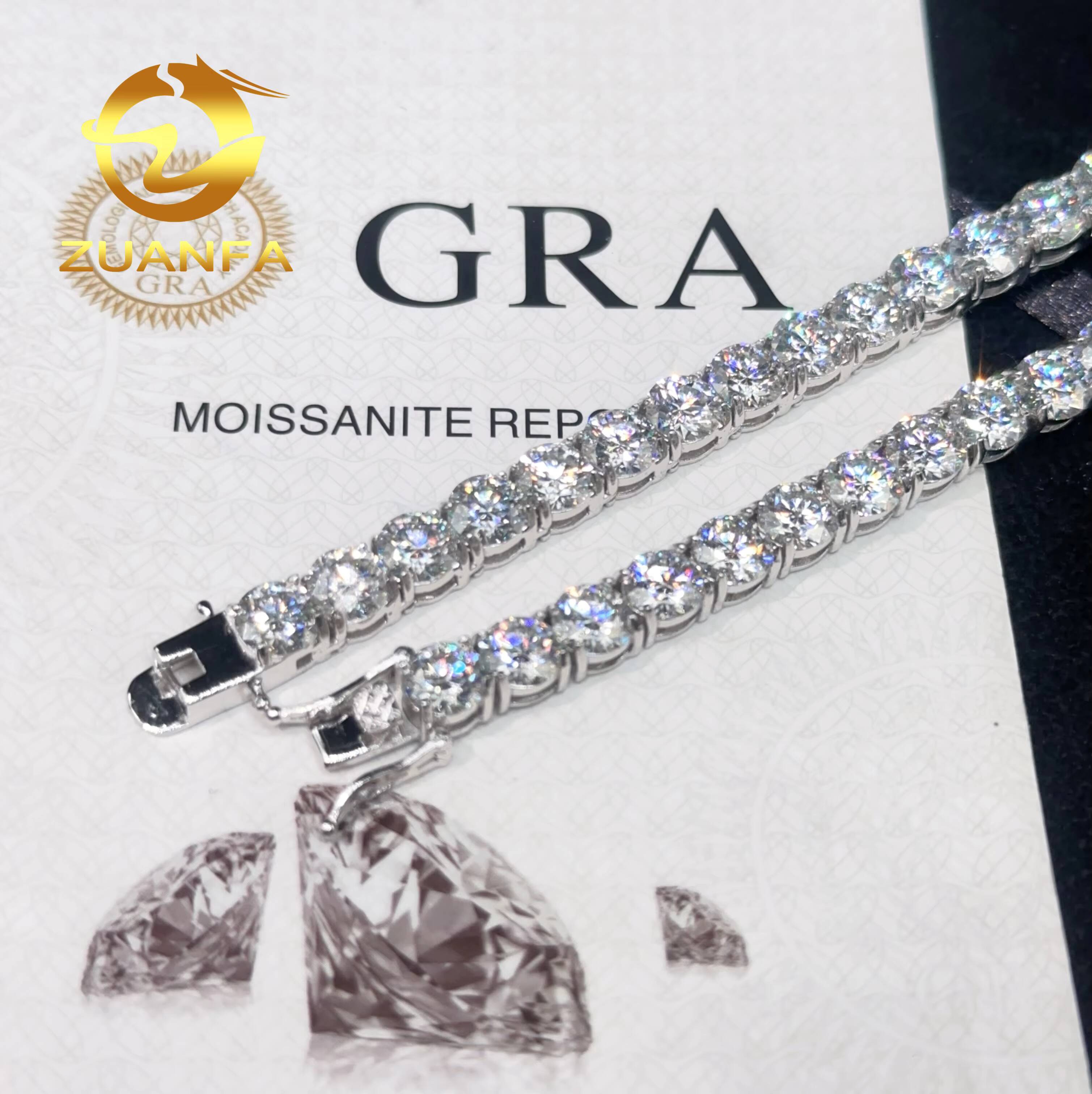 Hot Selling 65mm Moissanite Tennis Chain Pass Diamond Test Round Brilliant Cut 925 Silver Tennis Necklace Chain