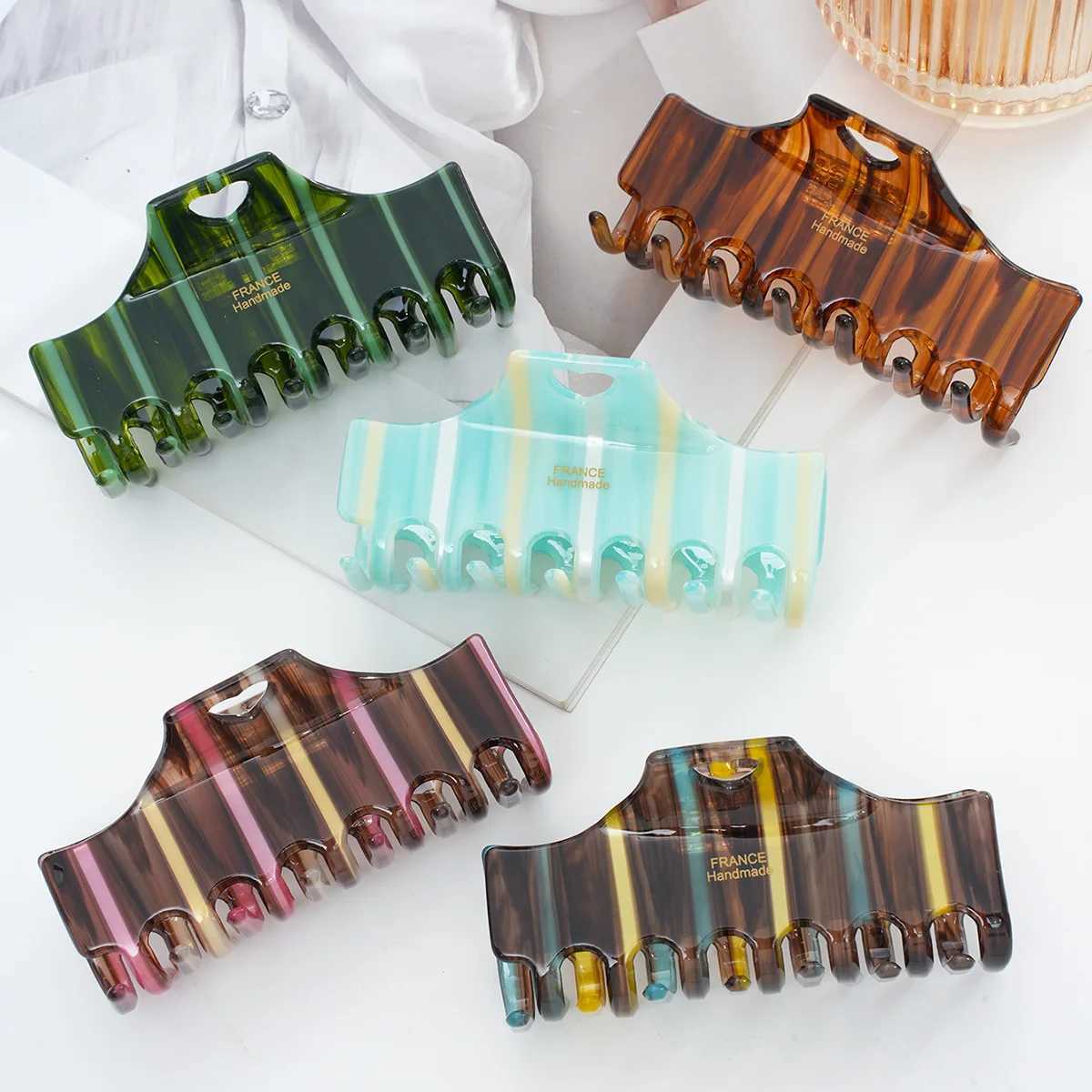 1pc New striped contrasting grip clip large shark clip hair clip womens back of the head hair grip clip headband H260402