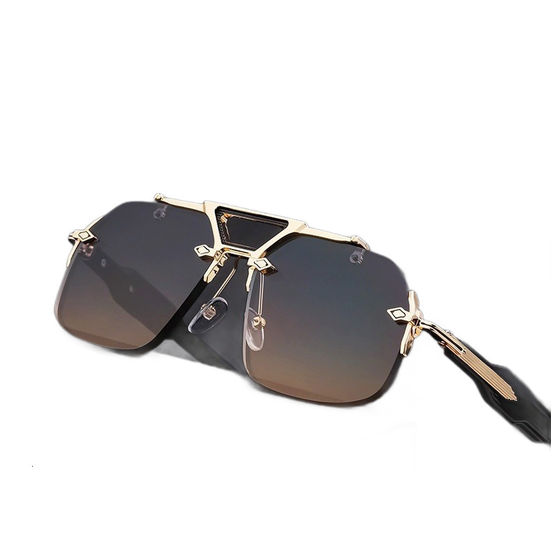 Designer Luxury Glasses - Metal Frameless Gradient Border Men's Sunglasses With UV Protection Feature, Showcasing Fashionable And Trendy Style