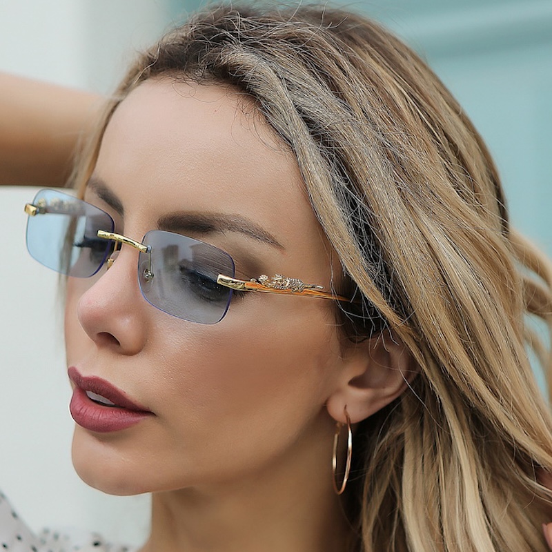 CB Square Rimless Sunglasses Women Men Cut Edge Golden Leopard Small Frame Sun Glasses Designer Retro Shade Eyewear Y2K UV400 oculos