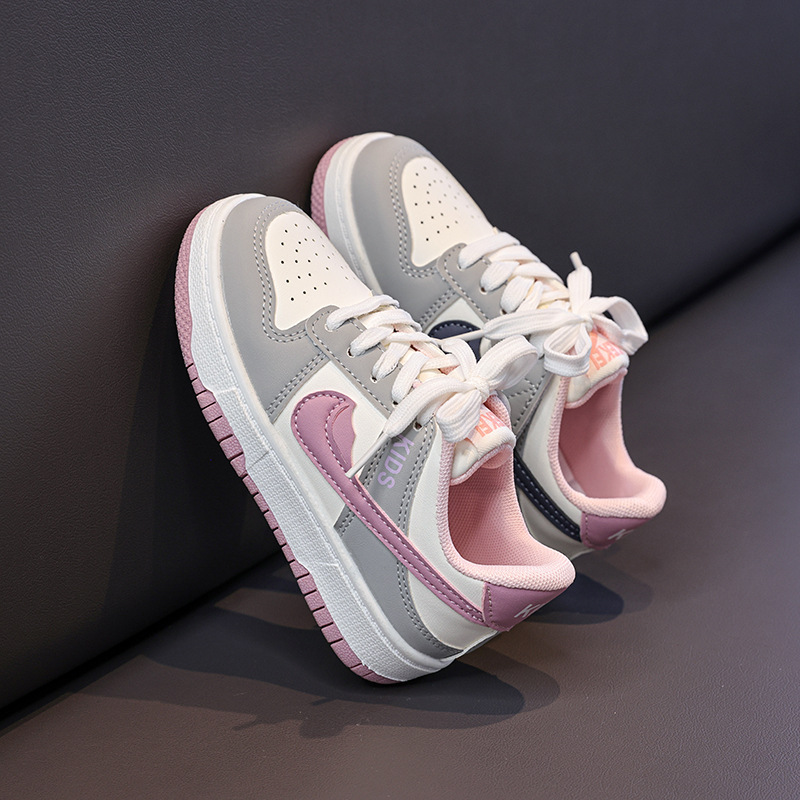 Girls Spring Summer Casual Sneakers Kids Color Block Low Top Skate Shoes Easy Tie Laces for Independent Wear Suitable for School Daily Free Shipping s