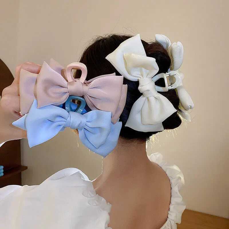 Cream Large Bow Hair Clip Claw for Women Korean Style elegant shark clip Fashion Girls Hair Clamp H260402