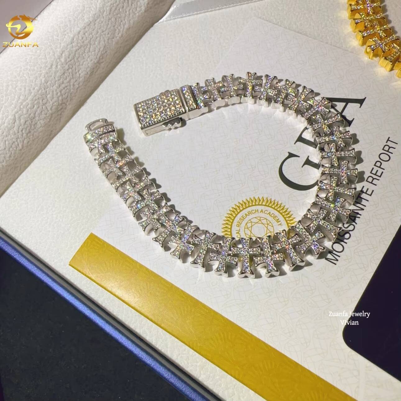 Luxury Hip Hop GRA Certificated 10mm Sterling Silver 925 VVS Moissanite Diamond High Quality Miami Cuban Link Chain Bracelet