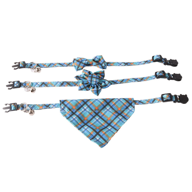 Pet Collar New British Plaid Series Bowknot Triangle Scarf Design For Cats Sunflower Shape