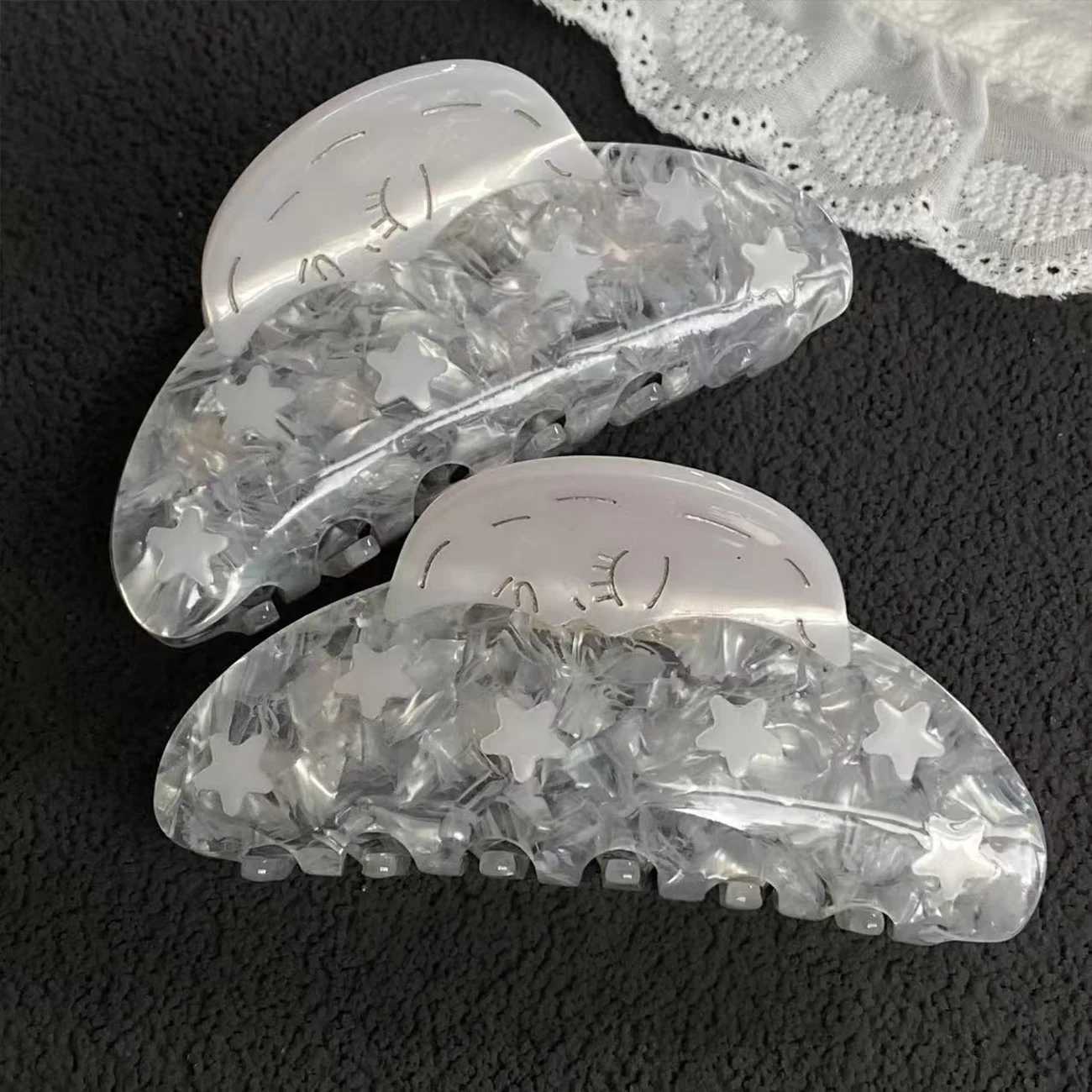 1PC Niche Sunflower Moon and Silvery White Star Acetate Claw Clip High-end and Fashionable Hair Clip for Back-of-the-Head Updo H260402