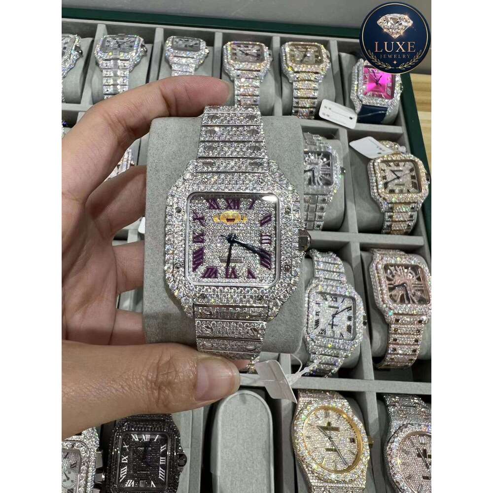 Men's Iced Out Moissanite Watch - VVS Diamond Studded, Arabic Numbers, Stainless Steel, Sapphire Crystal, Water Resistant, 1pc Wholesale Price + 