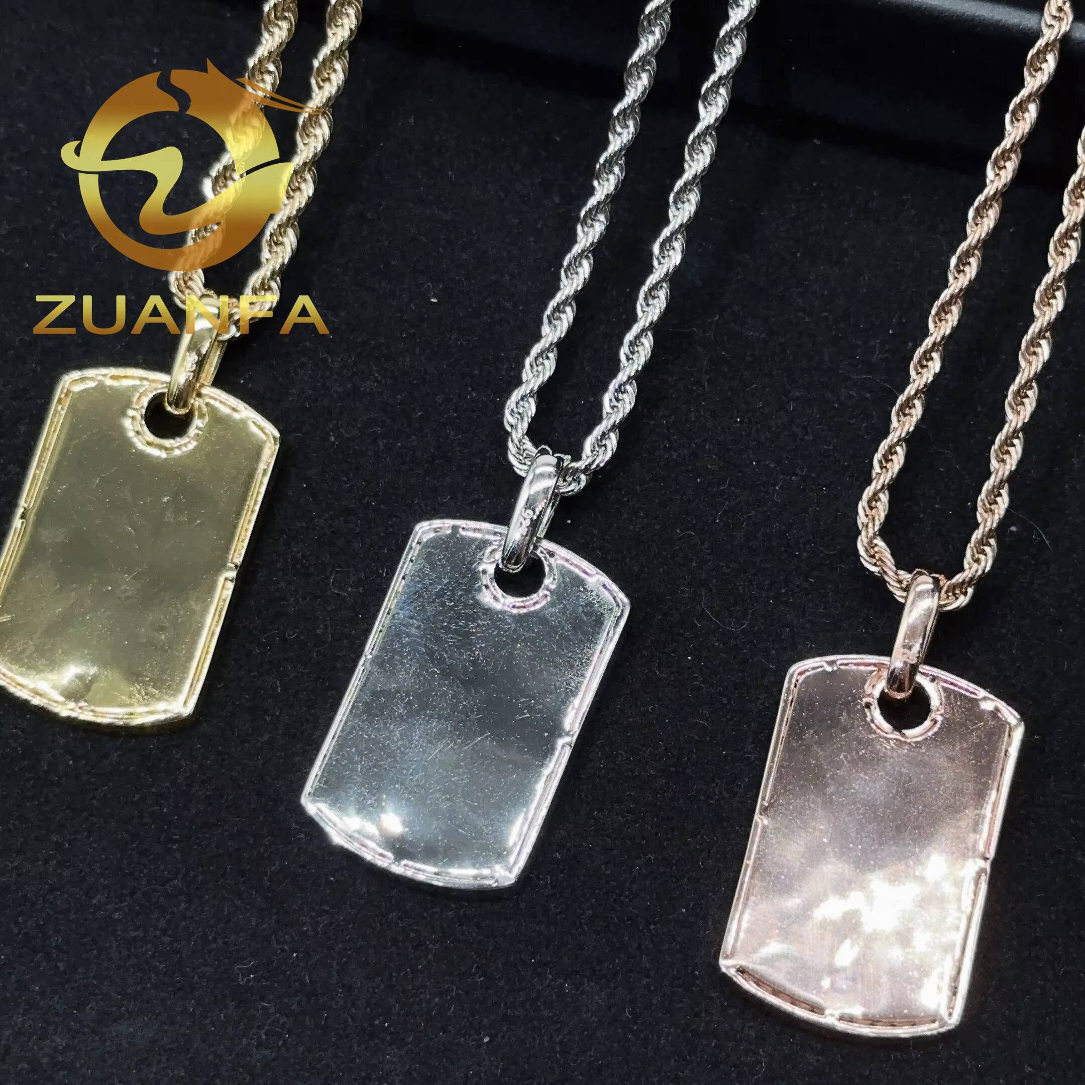 Ready to Ship Moissanite Hip Hop Jewelry Tag Iced Out Pendant Sterling Silver 925 Moissanite Dog Tag Pendant With Rope Chain