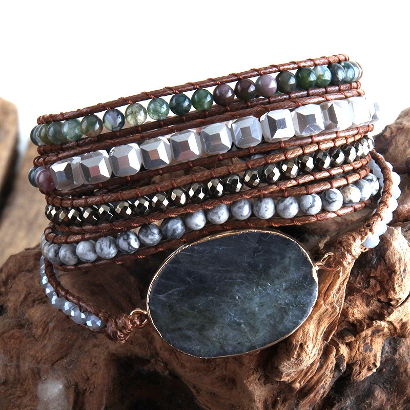 Fashion Boho Beaded Bracelet Handmade Mixed Natural Stones Crystal Stone Charm 5 Strands Wrap Bracelets Women Gift 260318BJ - view 3