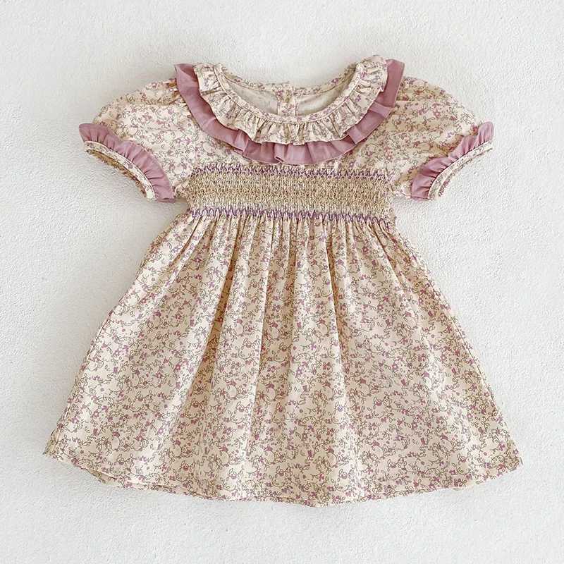 New Summer Baby Girl Clothes Short Sleeve Lace Flower Girls Dress Cotton Baby Romper Princess Dress Famil Matching Sister Outfit H260402
