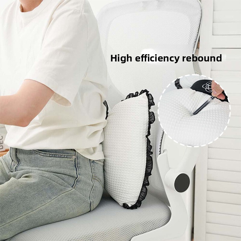 Pillow Waffle Bowknot Cushion Lace Edge Camellia Lumbar Summer Cool Breathable Comfortable Waist Support Girly Design For Living Room