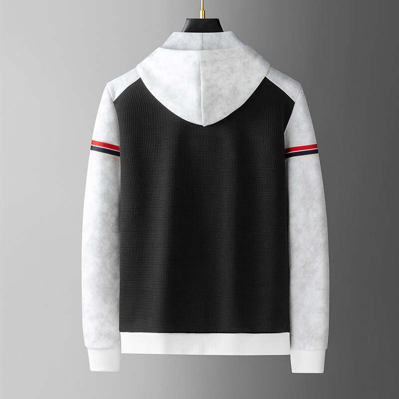 Men Autumn Winter New Color Block Hooded Sweatshirt Men's Fashion Badge Sports Casual Jacket
