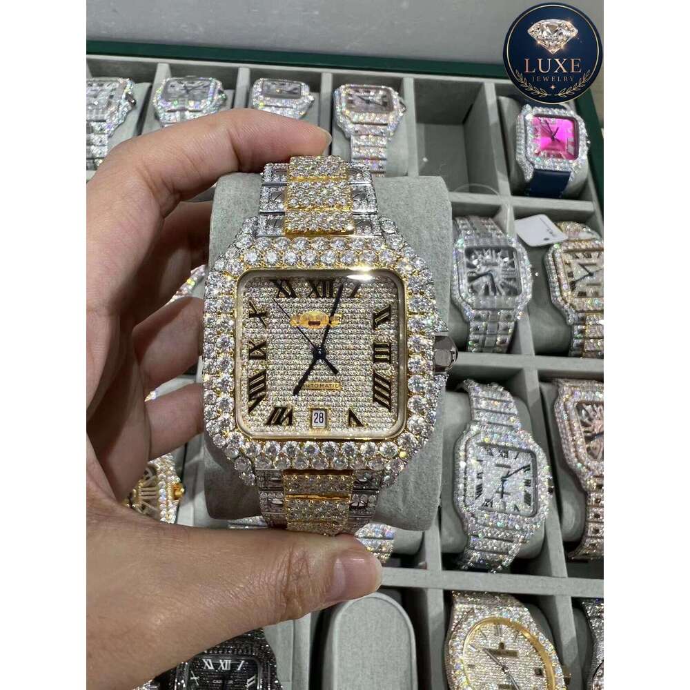 Men's Iced Out Moissanite Watch - VVS Diamond Studded, Arabic Numbers, Stainless Steel, Sapphire Crystal, Water Resistant, 1pc Wholesale Price + 