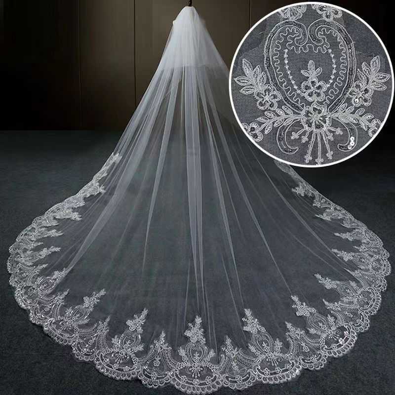 Starry sky veil wedding dress main wedding dress white long style champagne-colored trailing veil headpiece retro style X260402