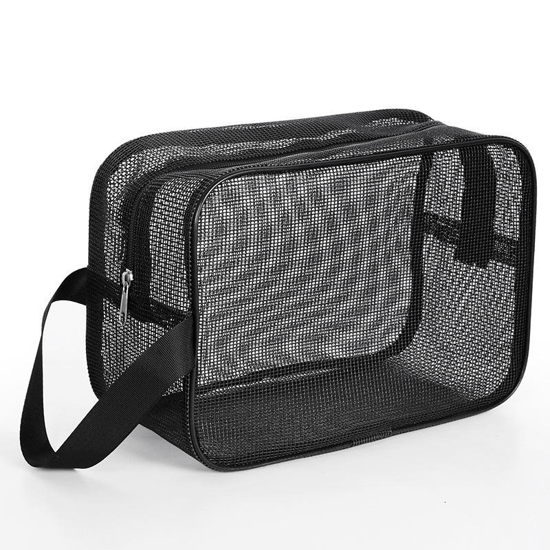 Mesh Mens Toiletry Bag Portable Handheld Bath Storage Makeup Bag Black Leakproof Fitness Shower Pouch Bath Bag250222