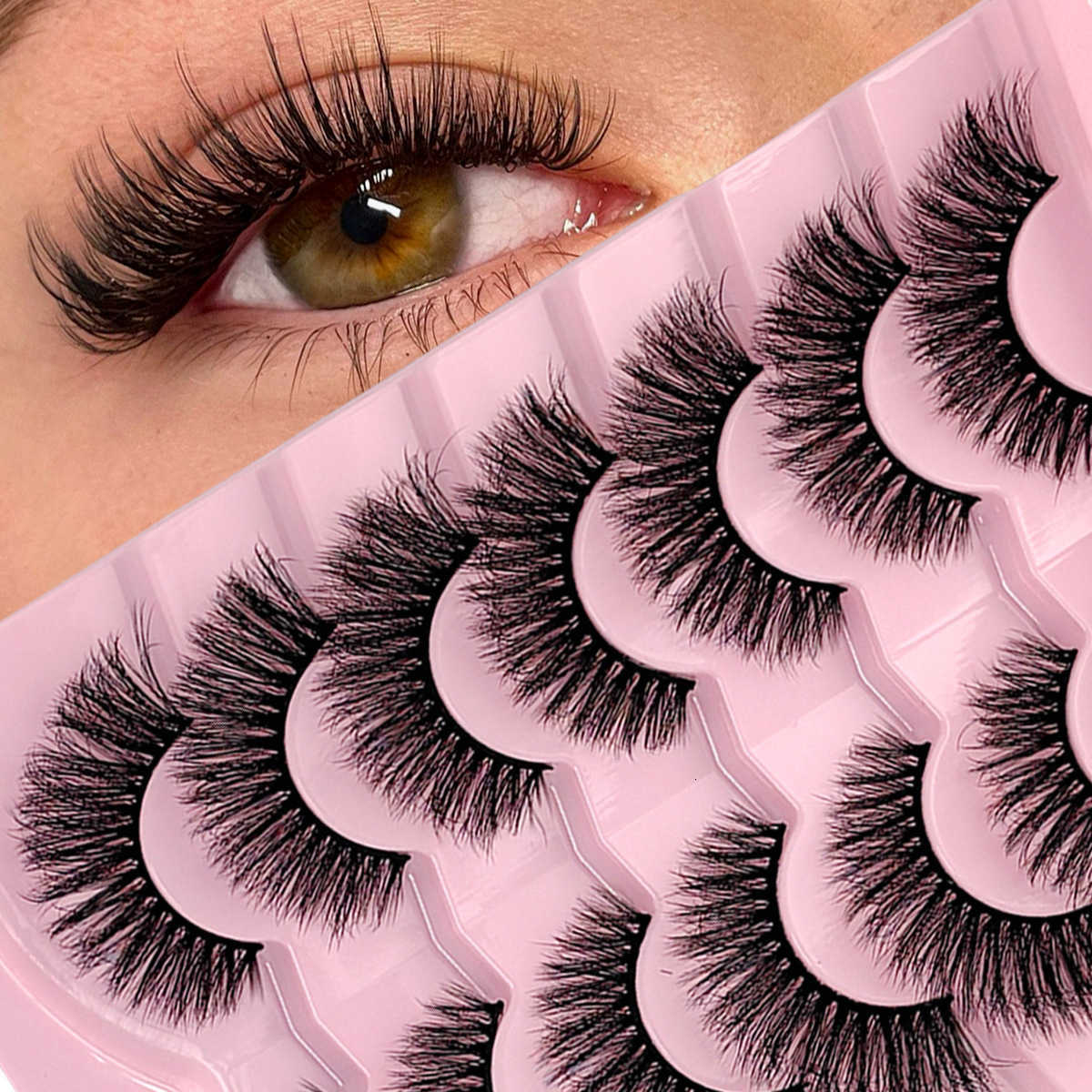 3D Mink Lashes Cat Eyelashes Fluffy Wispy Volume Lashes Natural Feathery Effect Lightweight Flexible Band Fake LashesT251223