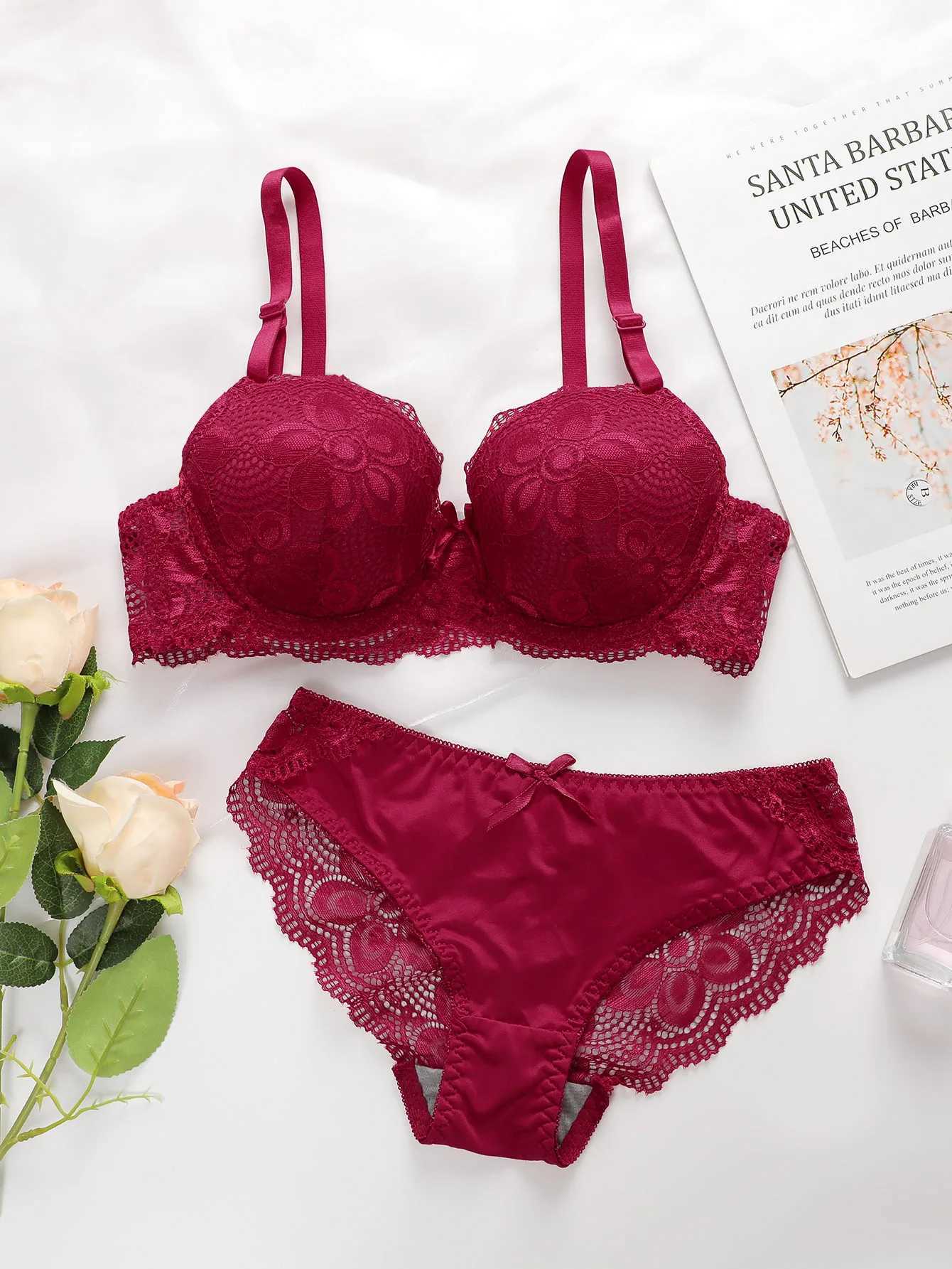 Womens Underwear Embroidered Flowers with Steel Hoops Gather Push Up 2-piece Comfortable Underwear Set A2123 Z260402