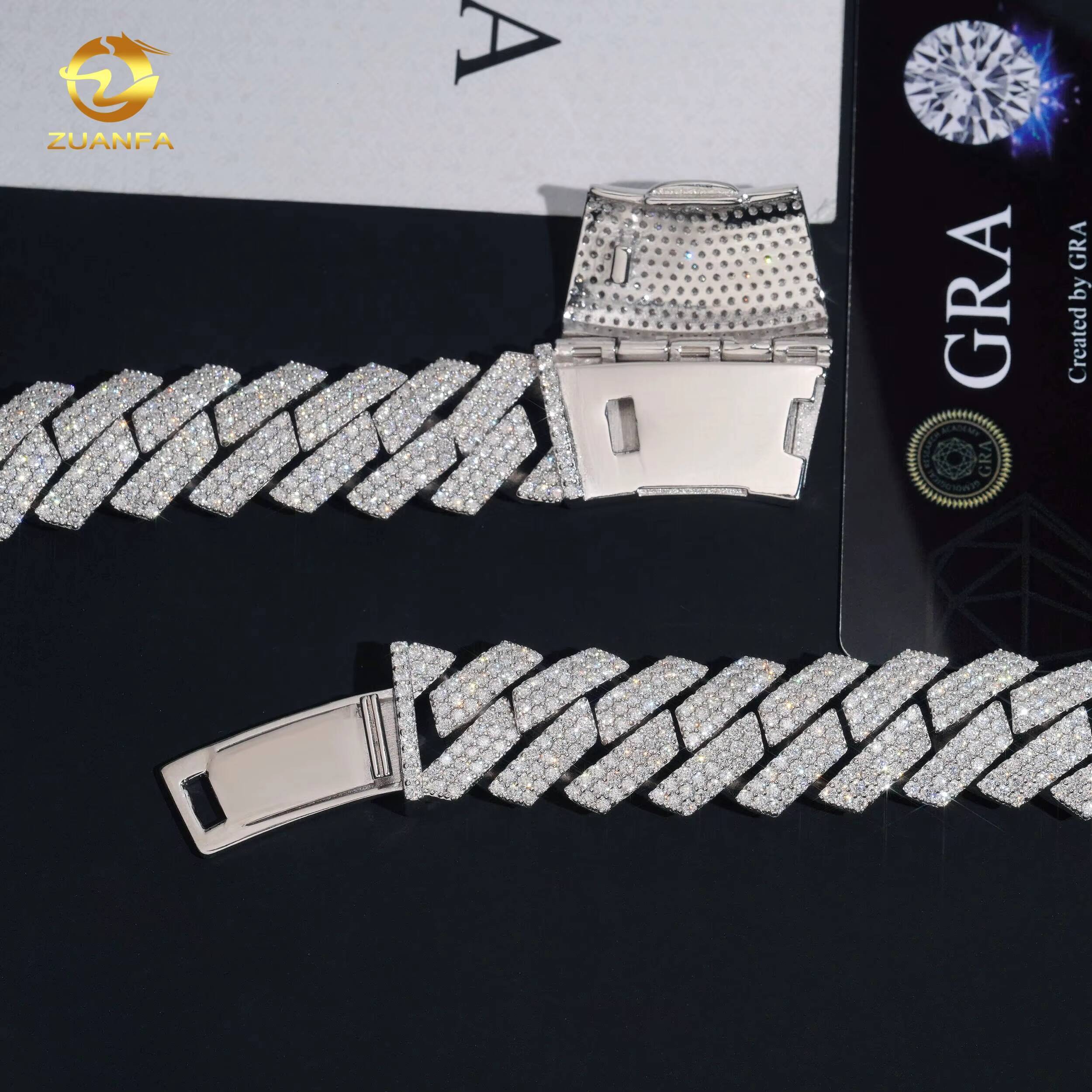 15mm Moissanite Bracelets Safe Clasp Hip Hop Jewelry 925 Silver VVS Moissanite Iced Out Diamond Miami Cuban Link Chain Necklace