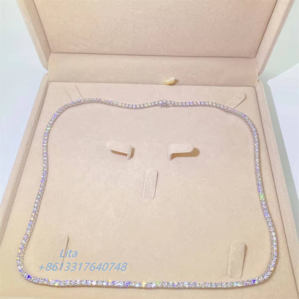 Custom High Quality Iced Out Bling Pass Diamond test 10k White Gold 3mm Moiassanite Diamond Tennis Chain Necklace