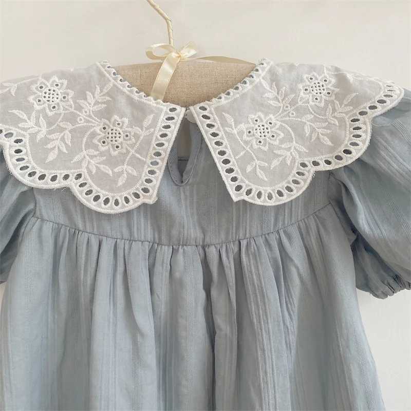 deer jonmi 2026 New Summer Baby Girls Princess Dresses Short Sleeve Korean Style Lace Collar Toddlers Kids Cotton Cute Dress H260402