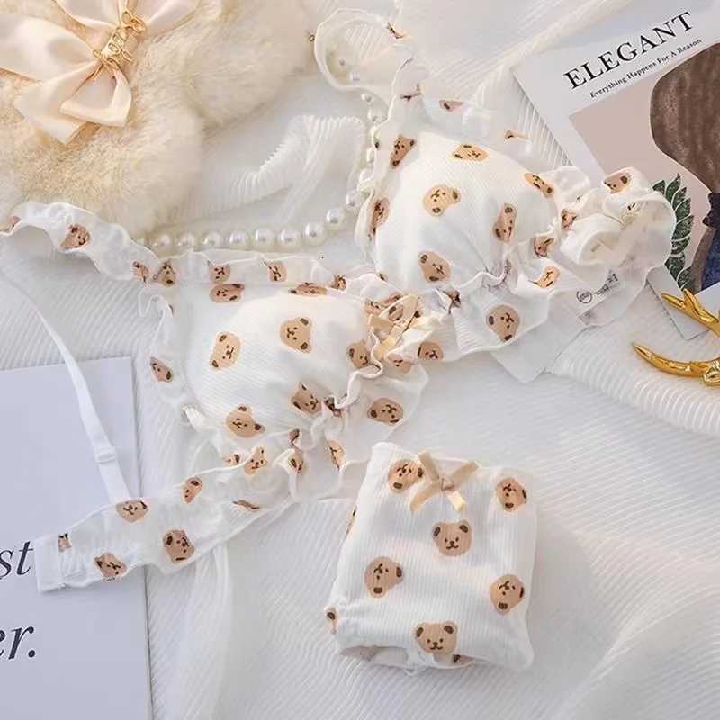 Japanese cute bear cartoon underwear small chest pull up on top of pure wind girl sweet bow bra Z260402