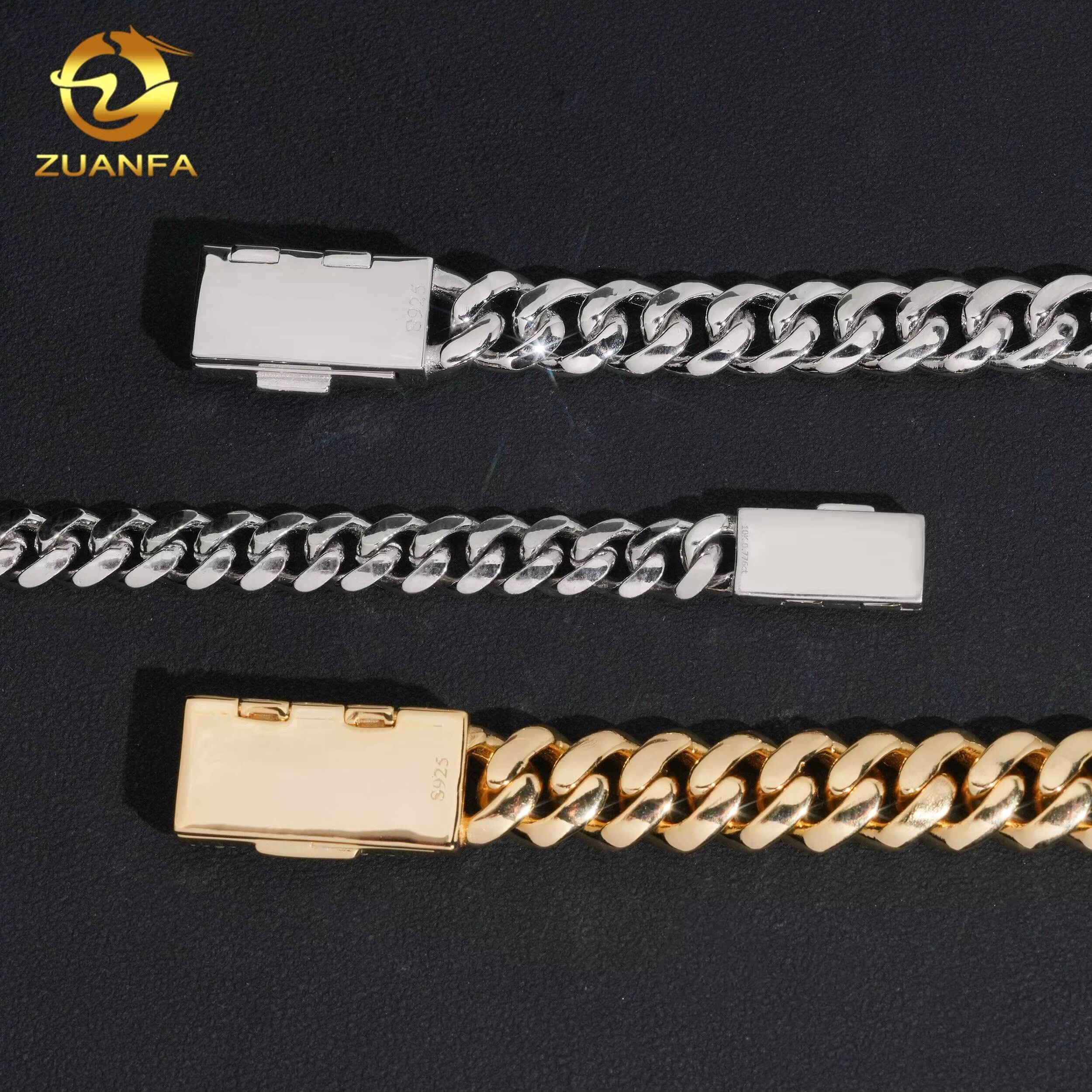 Fine Jewelry Hip Hop Moissanite Clasp Gold Plated 8mm 10mm 12mm Plain Cuban Link Chain Bracelet