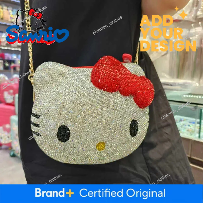 Designer Sanrio Hello Kitty Anime Cartoon Shape Rhinestone Cartoon Full Of Diamonds Dinner Bag Handmade Diamond-Set Ladys Clutch Christmas Gift W25071