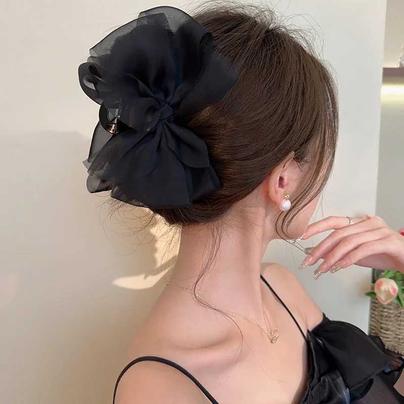 New Mesh Bow Grip Clip Female Ponytail Braid Hair Claw Clip Elegant Girl Hair Clip Hair Accessories Gift Headdress H260402