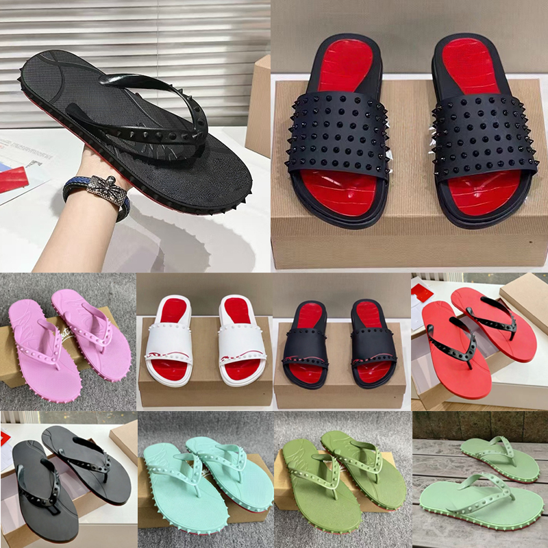 Designer Red Sandals Flip Flops For Men Women Leather Slippers Fashion Luxury Letter Bottom Flat Beach Rivet Shoes Free shipping