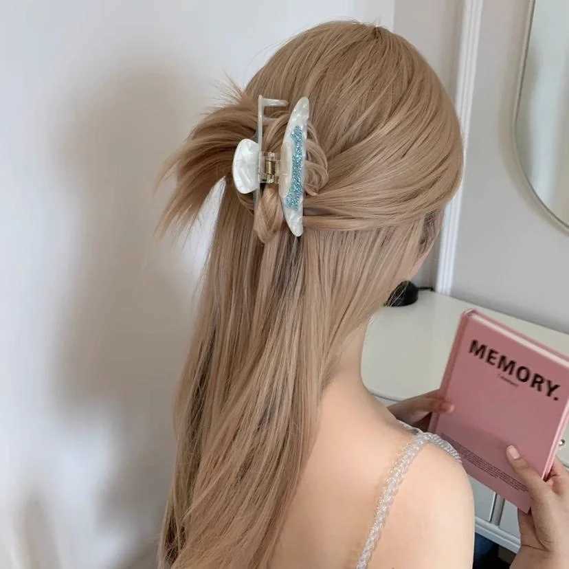 DS 10CM Large Rhinestone Letters Hair Claw Acetate Claw Clips French Sweet Crab Hair Clips for Women Girls Hair Accessories H260402