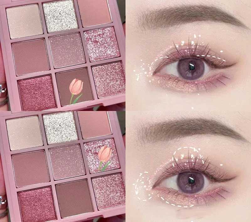 New Nine-color Eyeshadow Palette Rose Pink Color Pearly Matte Glitter Eyeshadow Pallete Shiny Eye Shadow Eye Pigments H260402