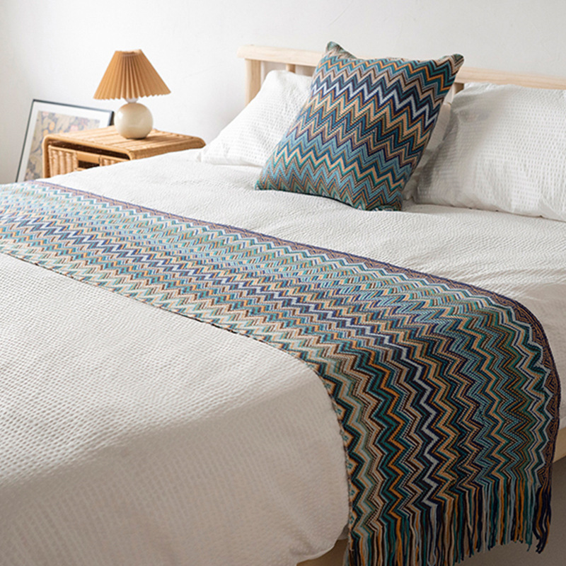 Pillow Case Bohemian Throw Pillow Ethnic Style Decorative Cushion Striped Knitted Matching Bed Pillow For Homestay Model Room