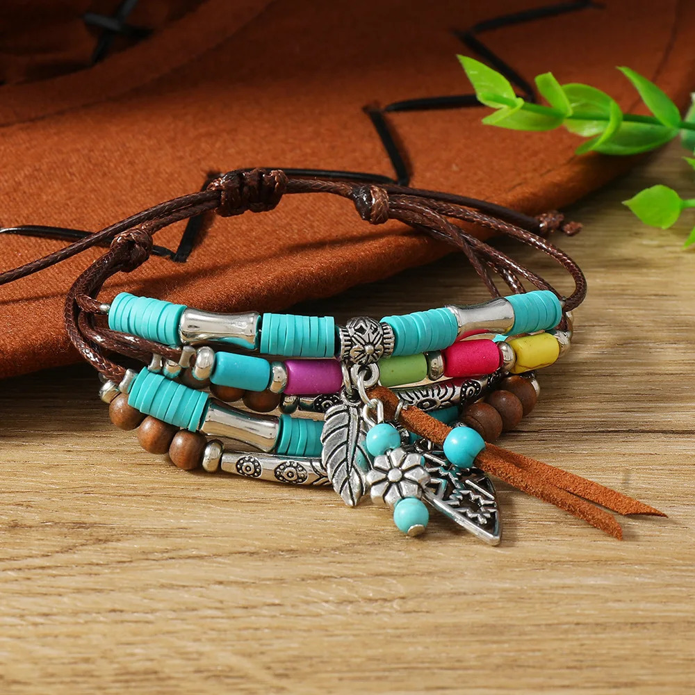 Western Country Hat Animal Head Leaf Feather Women Charm Bracelets Women Leather Bracelets Men Bangle Wholesale Jewelry Gift 260318BJ - view 5