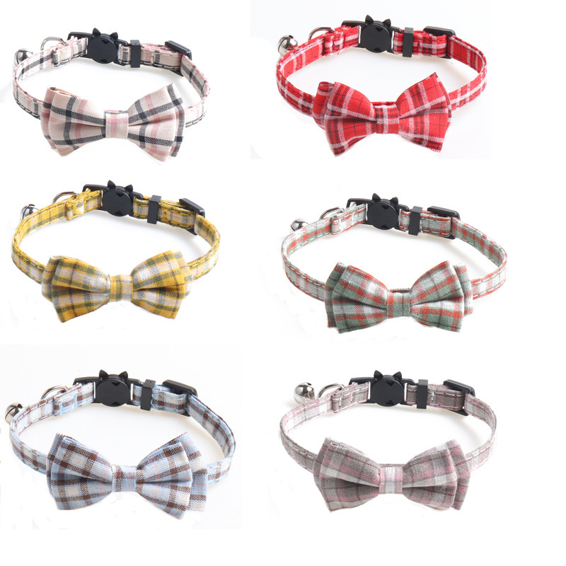 Pet Collar New British Plaid Pattern Detachable Bowknot With Bell Comfortable Collar For Cats Kittens