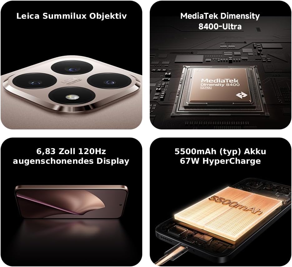 XIAOMI 15T Smartphone 12 + 256 GB, 6.83 Inch 120 Hz Eye-Friendly Display, MediaTek Dimensity 8400-Ultra, 50MP Leica Summilux Lens, 5500 mAh