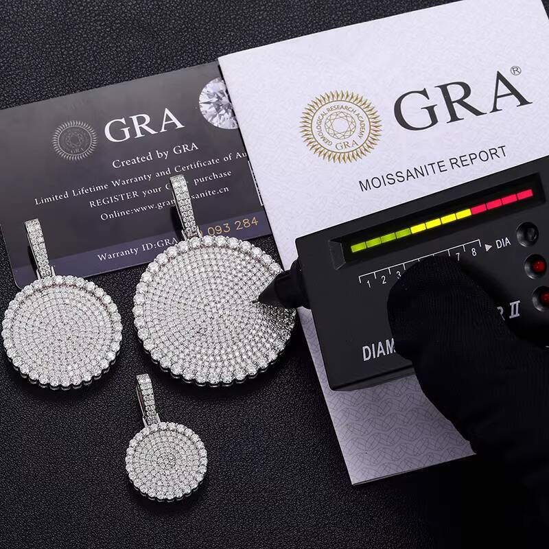 Fine Hip Hop Jewelry 20/30/40mm Silver Pass Diamond Tester VVS Moissanite Iced Out Disc Coin Tag Pendant Necklace for Men Women