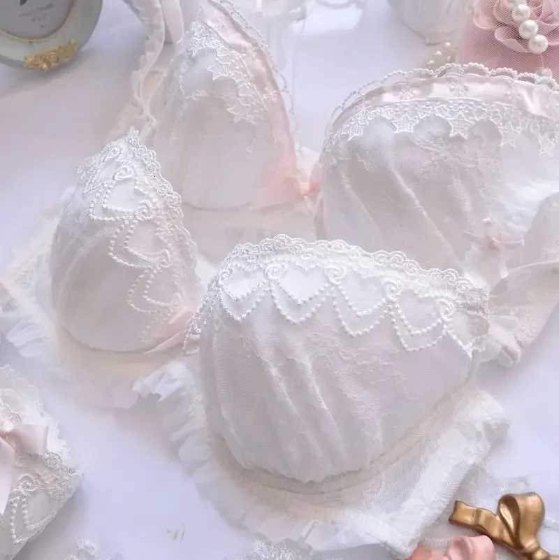 Japanese Water-soluble Embroidery Thin Cup Girl Cute Gathering Lingerie Set Large Bra Set Z260402