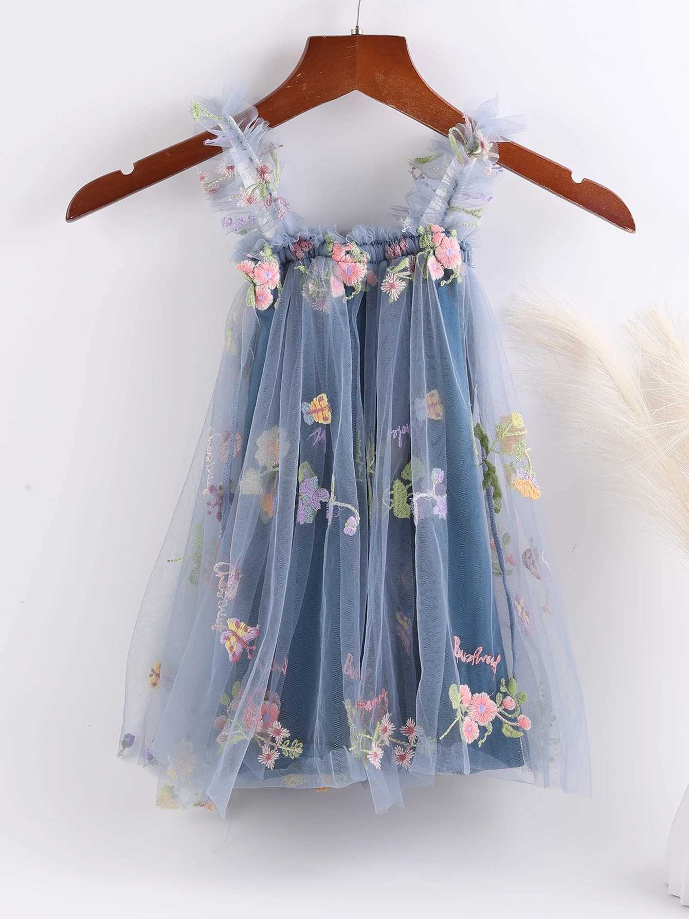 Infant Toddler Baby Girls Tutu Dress Sleeveless Flower Embroidery Tulle Dress Little Girls Princess Dresses with Flower Headband H260402