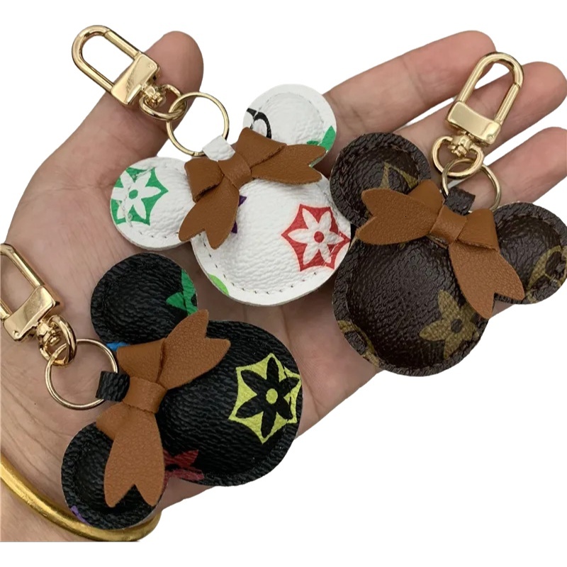 Mouse Shaped PU Leather Keychain Floral Decor Animal Pendant Keyring for Car Bag Fashion Accessory Gift for Men Women Gift - view 4